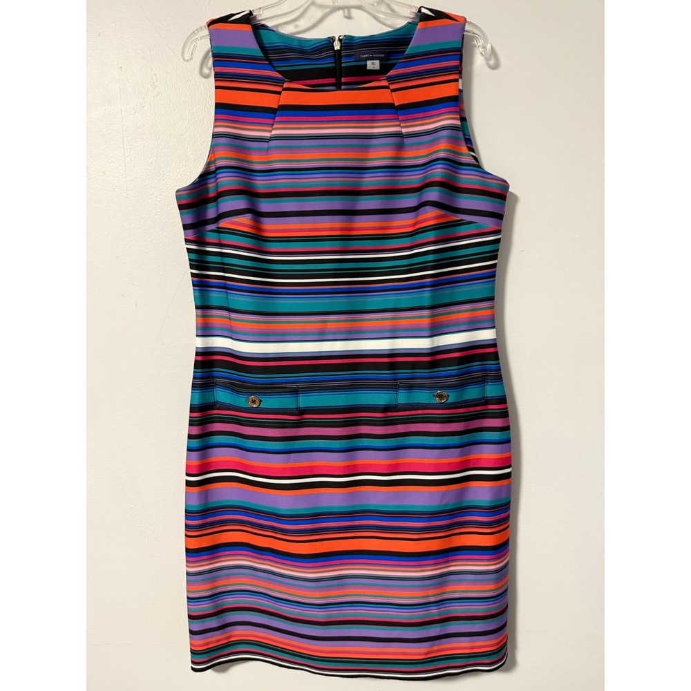 Tommy Hilfiger Womens‎ Multicolor Striped Sheath Dress Size 14 Sleeveless Mod